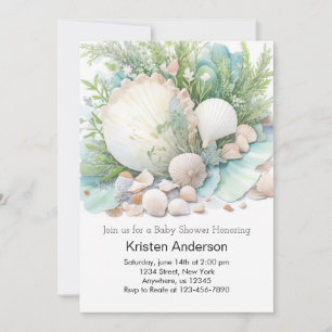 Sage Green Seashell Adventure erwartet Baby Shower Einladung