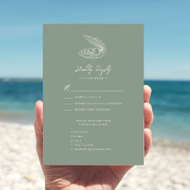 Sage Green Seashell Beach Hochzeit in Urlaubsort RSVP Karte