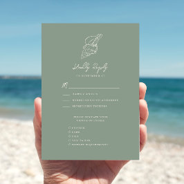 Sage Green Seashell Beach Hochzeit in Urlaubsort RSVP Karte