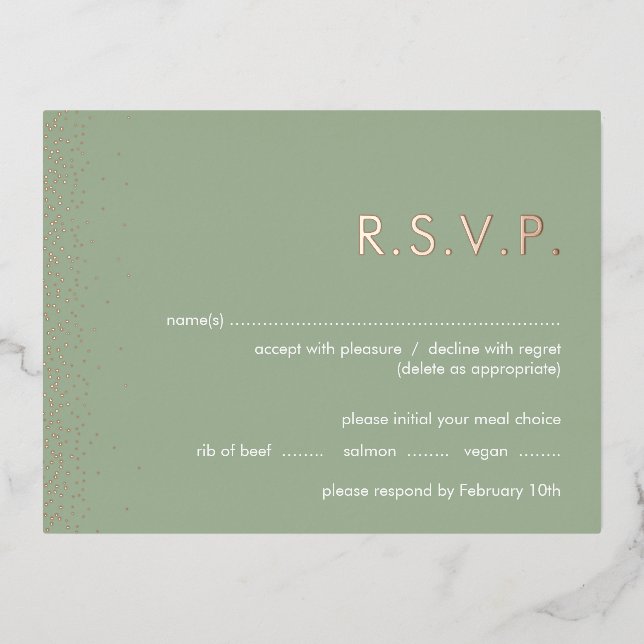 Sage Green Shimmer foire mariage RSVP carte postal (Recto)