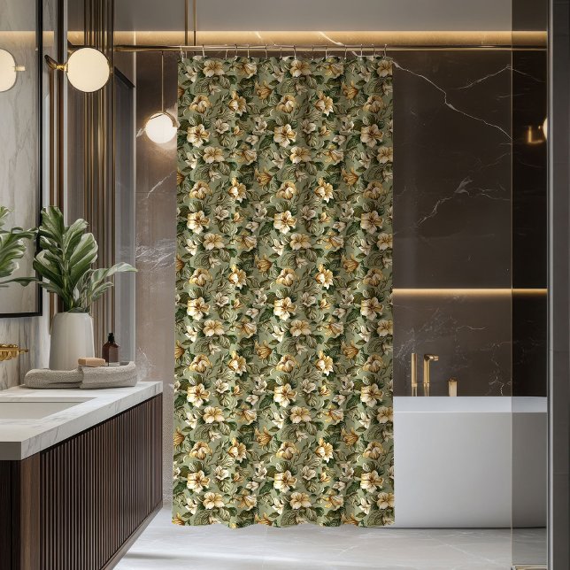 Sage Green Shower Curtain Luxury Floral Design Duschvorhang (Sage Green Shower Curtain Luxury Floral Design)