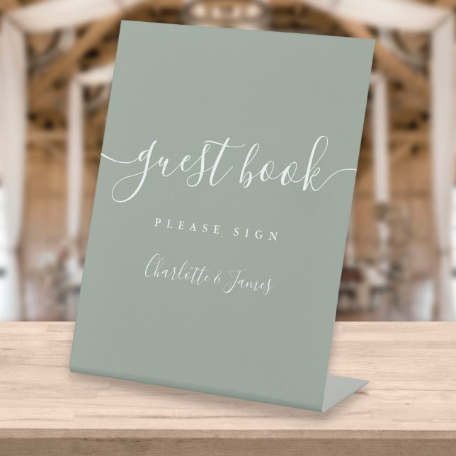 Sage Green Signature Script Guest Book Pedestal Si Sockelschild (Von Creator hochgeladen)