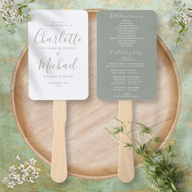 Sage Green Signature Script-Hochzeitsprogramm Fächer (Von Creator hochgeladen)
