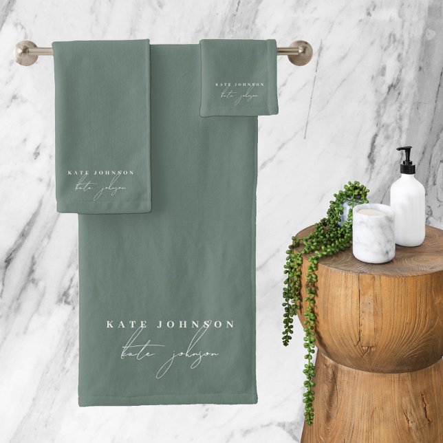 Sage Green Signature Script Monogram Badhandtuch Set (Sage Green Signature Script Monogram Bath Towel Set)