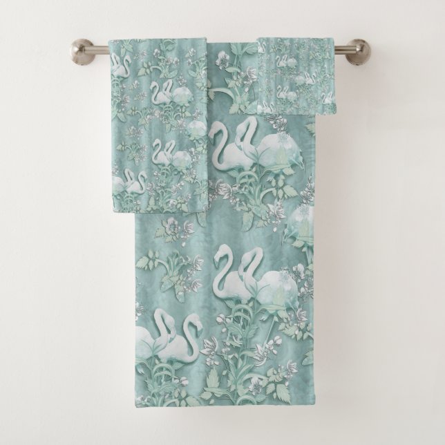 Sage Green Silk Drapes & Flamants roses Fleurs (En situation)