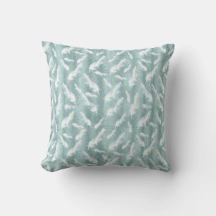 Sage Green Silk Drapes & White Feathers Kissen