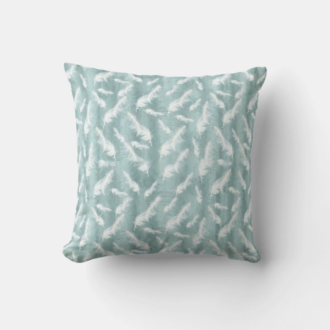 Sage Green Silk Drapes & White Feathers Kissen (Vorderseite)