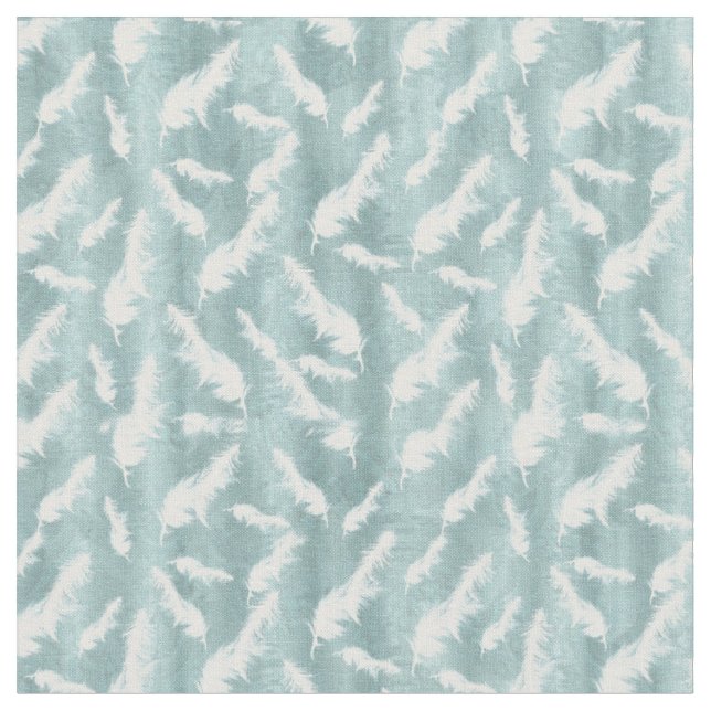 Sage Green Silk Drapes - White Feathers Stoff (Nahaufnahme)