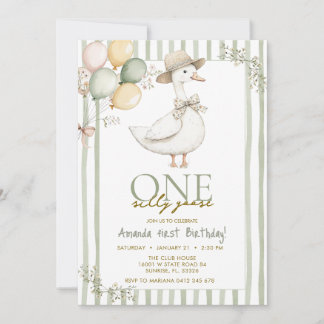  Sage Green Silly Goose 1st Birthday  Einladung