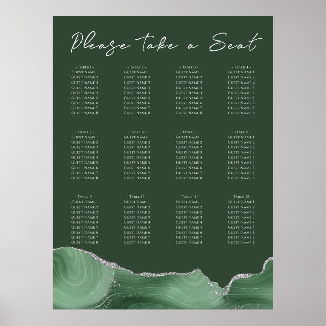 Sage Green Silver Agate Hochzeitstabelle Poster (Vorne)
