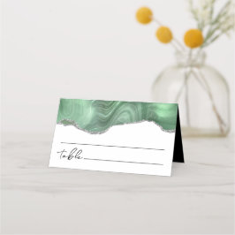 Sage Green Silver Glitzer Agate Wedding Platzkarte