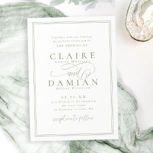 Sage Green Simple Elegance Romantische Script Hoch Einladung