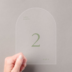 Sage Green Simple Modern Acrylic Arch Tischnummer