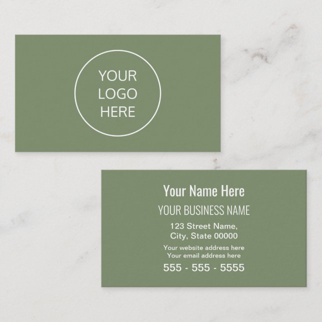Sage Green Simple Modern Add Your Logo Visitenkarte (Vorne/Hinten)