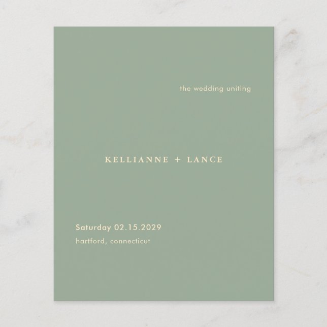 Sage Green Simple Modern Budget Wedding Program Flyer (Vorne)