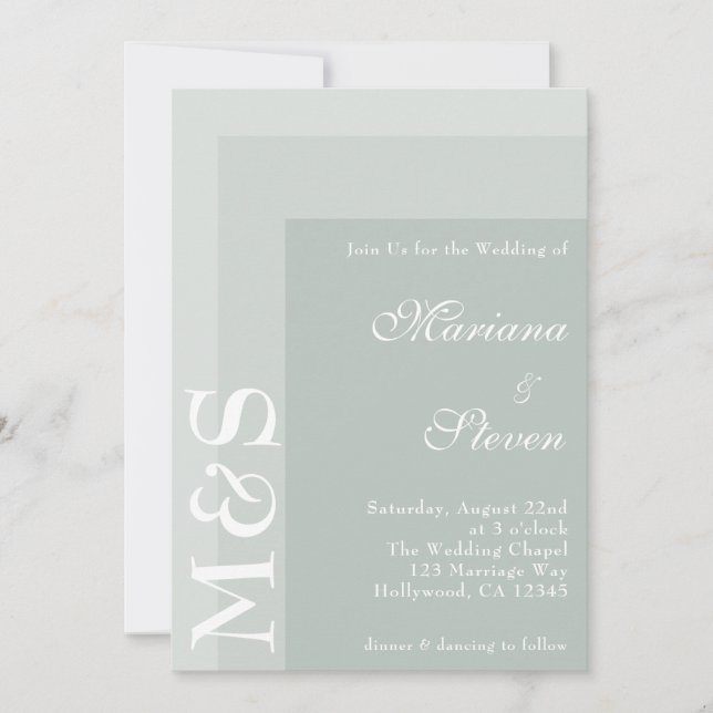 Sage Green Simple Modern Chic Script Hochzeit Einladung (Vorderseite)