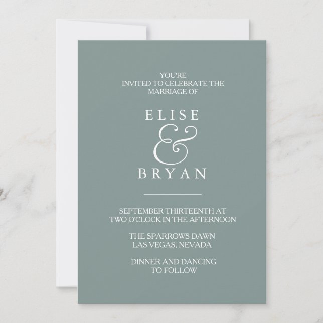 Sage Green Simple Modern Elegante Hochzeit Einladu Einladung (Vorderseite)