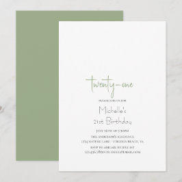 Sage Green Simple Modern Minimalistisch 21. Geburt Einladung