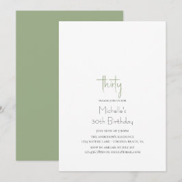 Sage Green Simple Modern Minimalistisch 30. Geburt Einladung