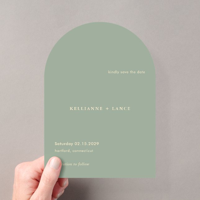 Sage Green Simple Modern Wedding Save the Date Acryleinladungen (Insitu (Handheld))