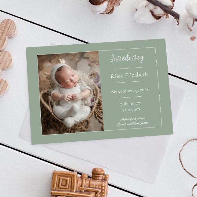 Sage Green Simple Photo Faire-part de naissance (Sage Green Simple Photo Birth Announcement)