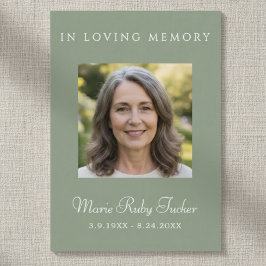 Sage Green Simple Photo Funeral Poem Prayer Card Visitenkarte