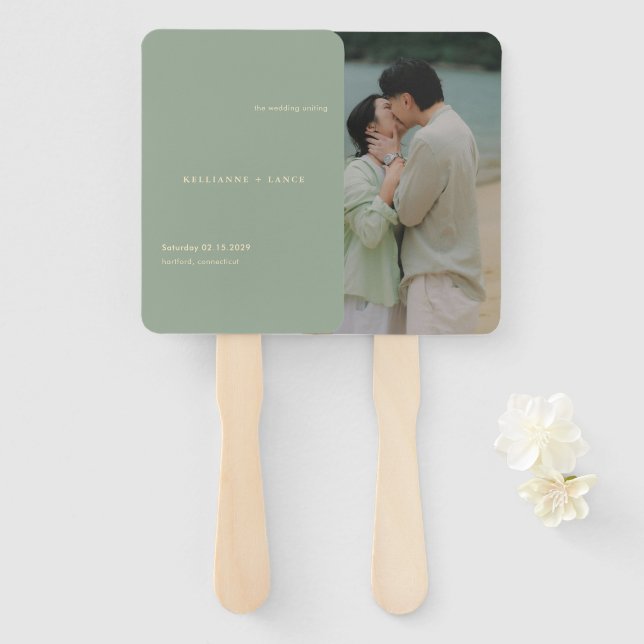 Sage Green Simple Photo Modern Wedding Fächer (Vorne und Hinten)