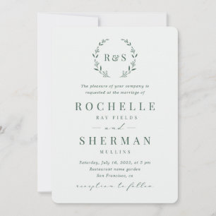 Sage Green Simple Rustic Leaf Monogram Wedding Einladung