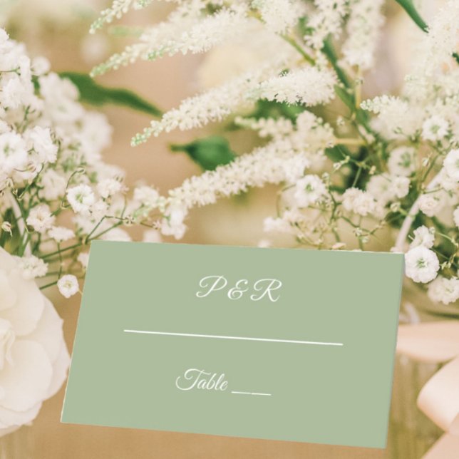 Sage Green Simple Stylized Script Wedding Platzkarte (In Situ Wedding)