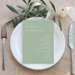 Sage Green Simple Wedding Menu Cards Menükarte<br><div class="desc">Elegante 12x18" Hochzeitsmenü Karten Flachmenü Elegante Kalligraphie essen und trinken Hochzeitsmenüs | Rustikale Hochzeitsmenüs,  rustikale Hochzeitsmenüs,  rustikales Hochzeitsmenü,  Blumenmenü,  Menü für Hochzeitstische</div>