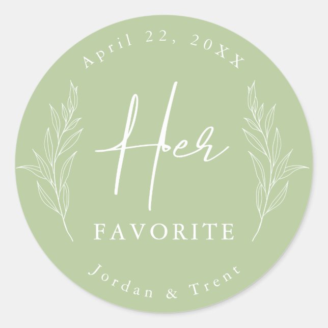 Sage Green Son Mariage favori Favor Sticker (Devant)