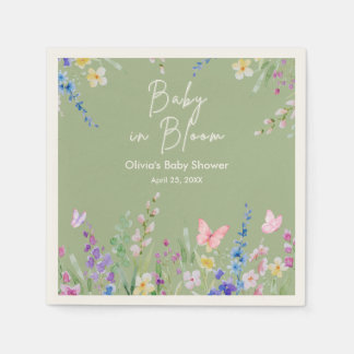 Sage Green Spring Baby in Bloom Baby Shower Serviette