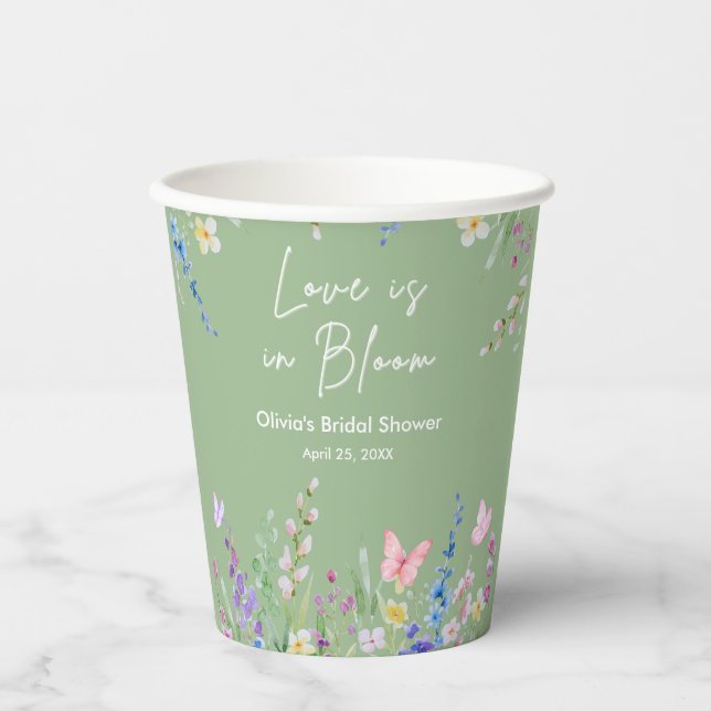 Sage Green Spring Love is in Bloom Bridal Shower  Pappbecher (Vorderseite)