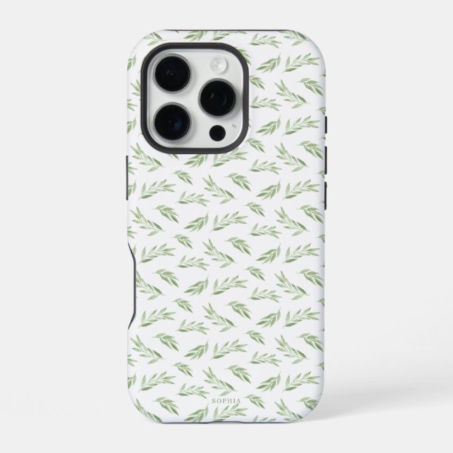 Sage Green Spring Verlasst Personalisierten Namen iPhone 16 Pro Hülle (Rückseite)