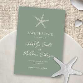 Sage Green Starfish Beach Hochzeit in Urlaubsort Save The Date