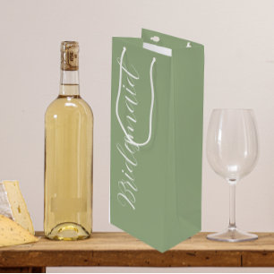 Sage Green Stilistische SkriptWedding Bridesmaid Geschenktüte Für Weinflaschen