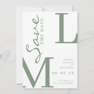 Sage Green Stilvolle Monogramm-Hochzeit Save The Date