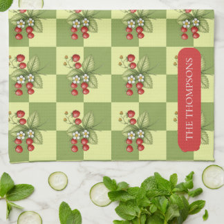 Sage Green Strawberry Checkerboard Cottagecore Geschirrtuch