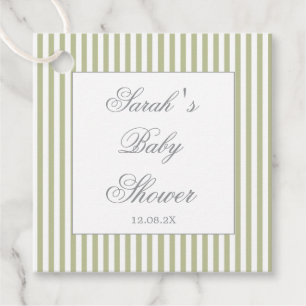 Sage Green Streifen Baby Shower Geschenkanhänger