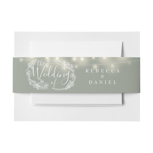 Sage Green String Lights Floral Wedding Einladungsbanderole (Vorderseite Beispiel)