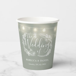 Sage Green String Lights Floral Wedding Pappbecher
