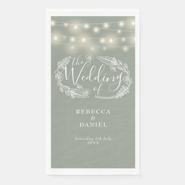 Sage Green String Lights Floral Wedding Serviette (Vorderseite)