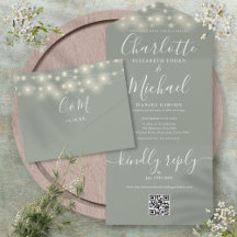 Sage Green String Lights QR Code Monogram Wedding