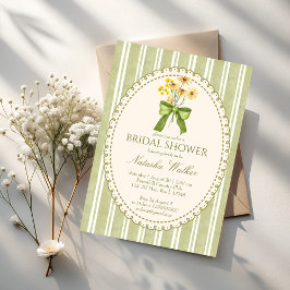 Sage green stripe retro elegant bridal shower einladung