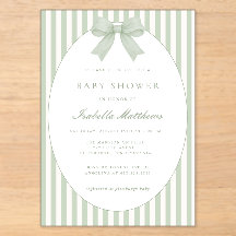 Sage Green Striped Baby Shower Invitation with Bow