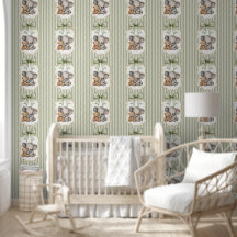 Sage Green Striped Elephant and Teddy Bear 