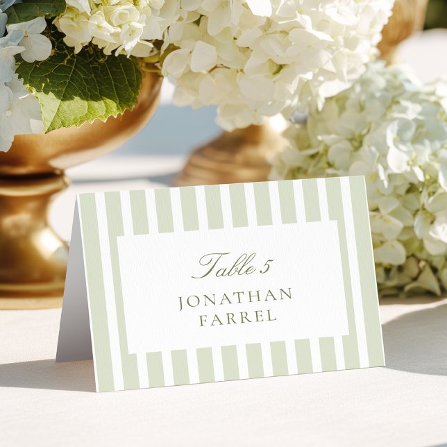 Sage Green Stripes Place Cards Tischnummer (Von Creator hochgeladen)