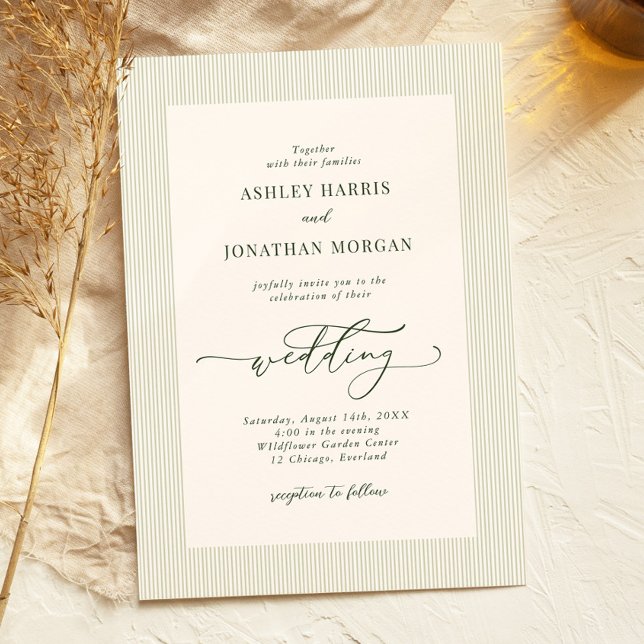 Sage Green Stripes Wedding Invitation (Créateur téléchargé)