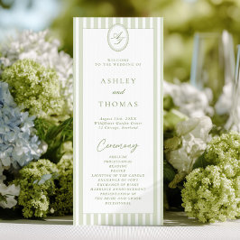Sage Green Stripes Wedding Program Einladung
