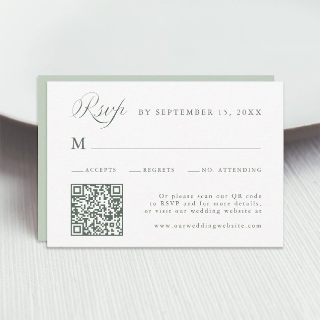 Sage Green Stylish Calligraphy Script Wedding RSVP Karte (Von Creator hochgeladen)